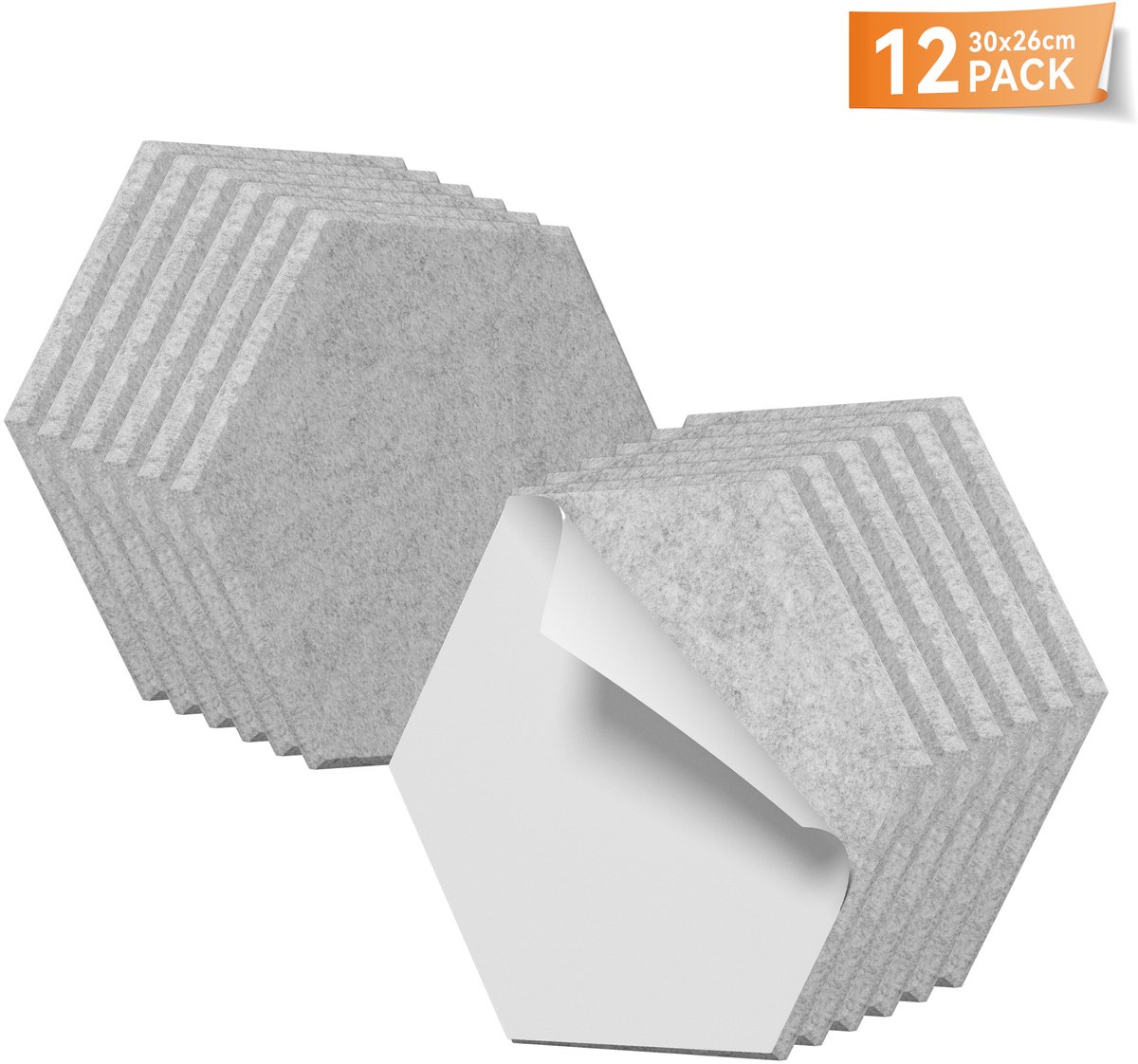 Aufun Hexagonale Akoestische Panelen 30x26cm Lichtgrijs - 12 Stuks Zelfklevende Wandbekleding