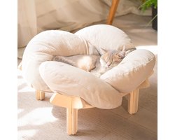 Bloemenkattenbed, 55 cm lang en breed, grote kattenbank, kattenstoel, met een zeer veerkrachtig zacht kussen, ideaal slaapmeubilair voor katten