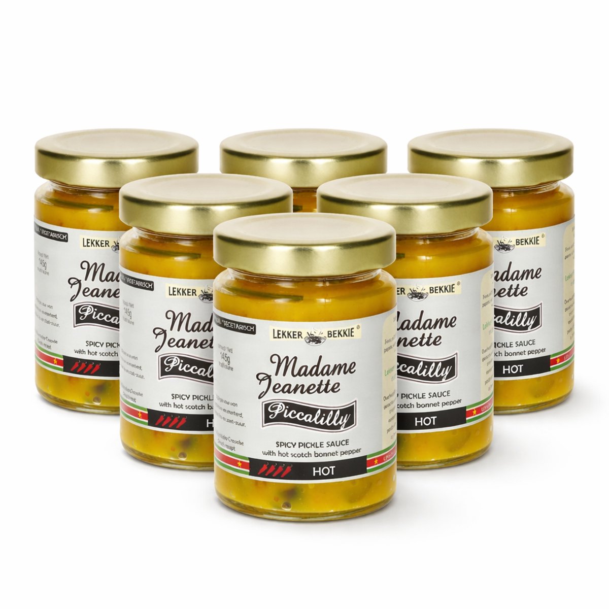 Lekker Bekkie 6 x Madame Jeanette Piccalilly 145 gram | spicy pickle sauce | halal vegetarisch
