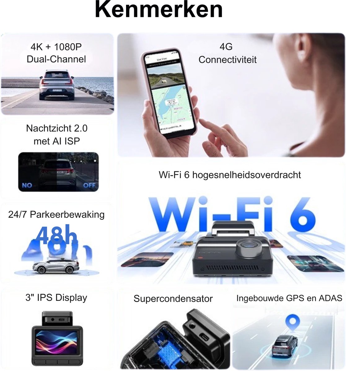 Rolu Dashcam – Dashcam Voor Auto – Parkeermodus - 4K HDR – Nachtzicht – 64GB Opslag – 3840 x 2160 Resolutie – foto 7