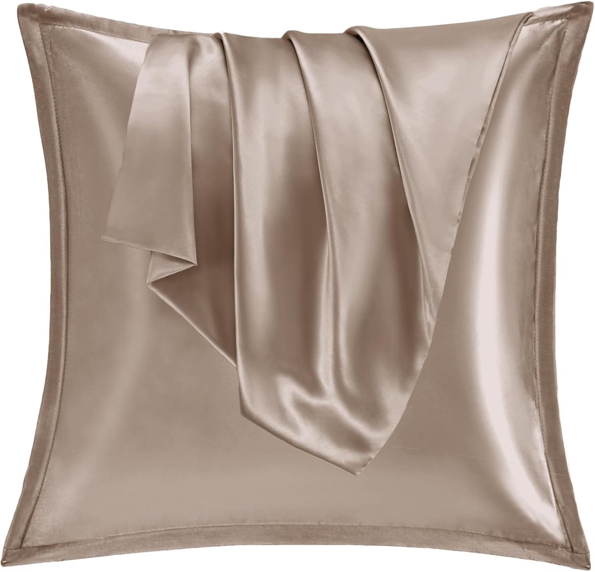 Famanu Satijnen kussenslopen 80x80 cm bruin set 2, zijdeachtig voor krullend haar, satijn met ritssluiting en wasbaar