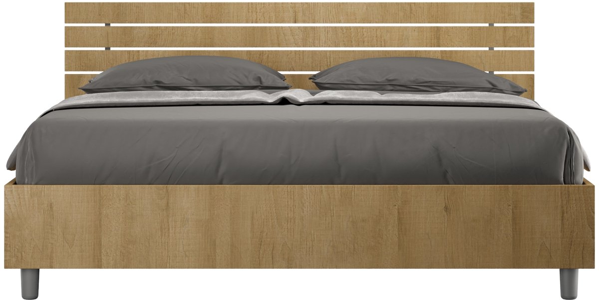 Tweepersoonsbed met opbergruimte, 160x190 cm, opklapbaar hoofdeinde met Ankel eikenhouten lattenbodem