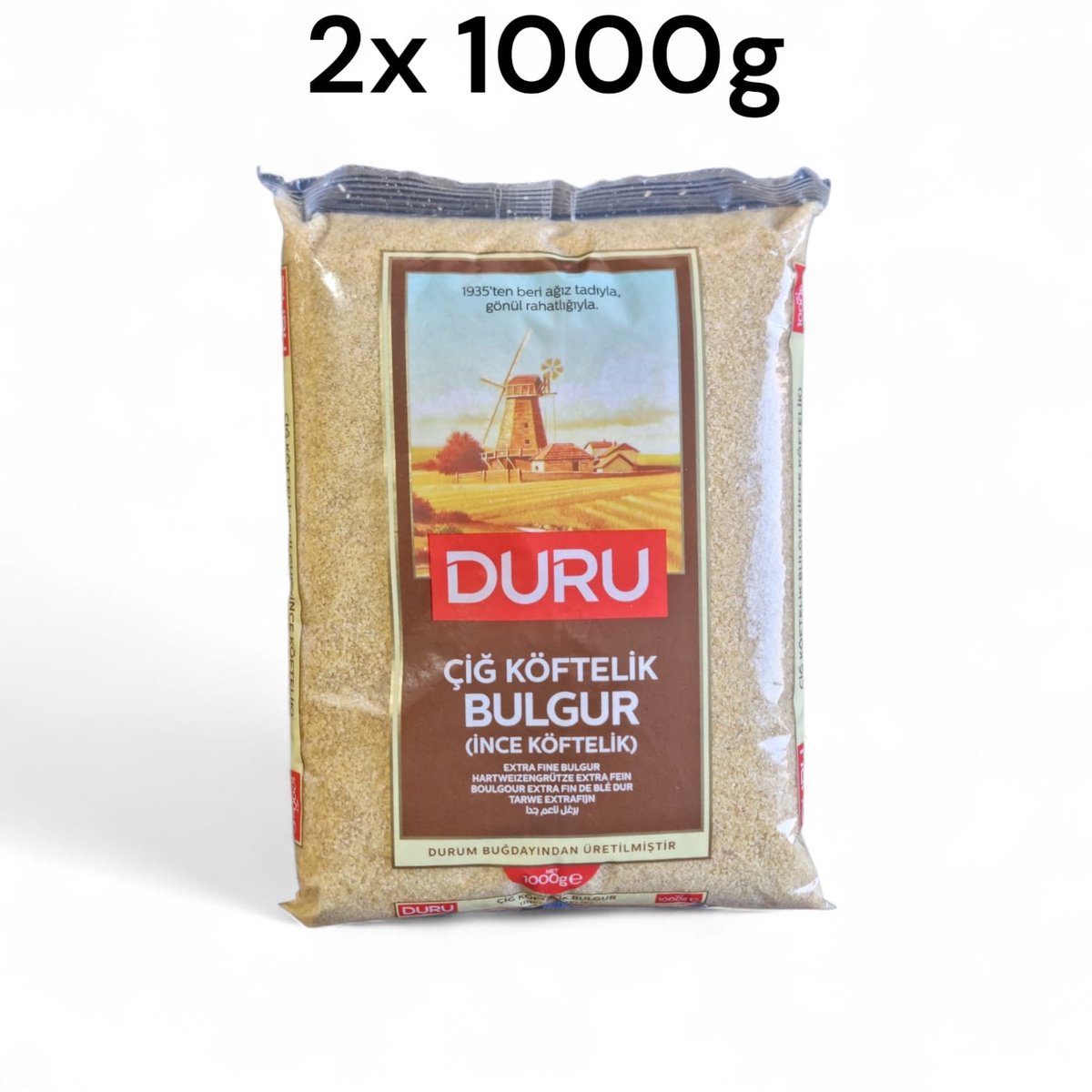 Duru Extra Fijne Bulgur voor Cig Kofte en Kofte – 2 x 1000 g | Volkoren Tarwebulgur | Gezond, Vezelrijk & Authentiek - Cig koftelik ince bulgur - | Whole Wheat Bulgur | Healthy, High-Fiber & Authentic