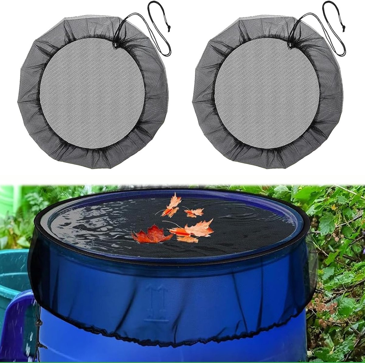 2 x Regentonhoes met Trekkoord - 80 cm - Waterdichte Muggengaas Bescherming - Regenwaterafdekking - Beschermnet voor Regenton