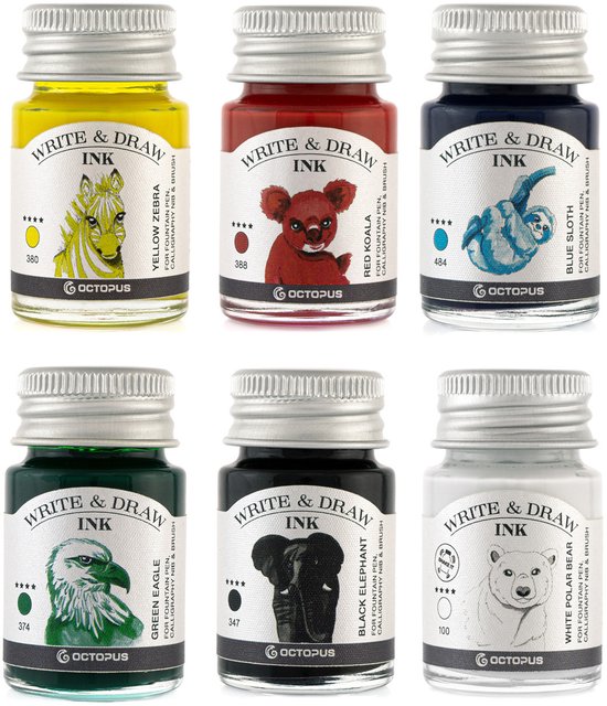 Octopus Inkt Octopus Write and Draw Ink Set BASIC BRIGHT, watervaste inkt voor ...