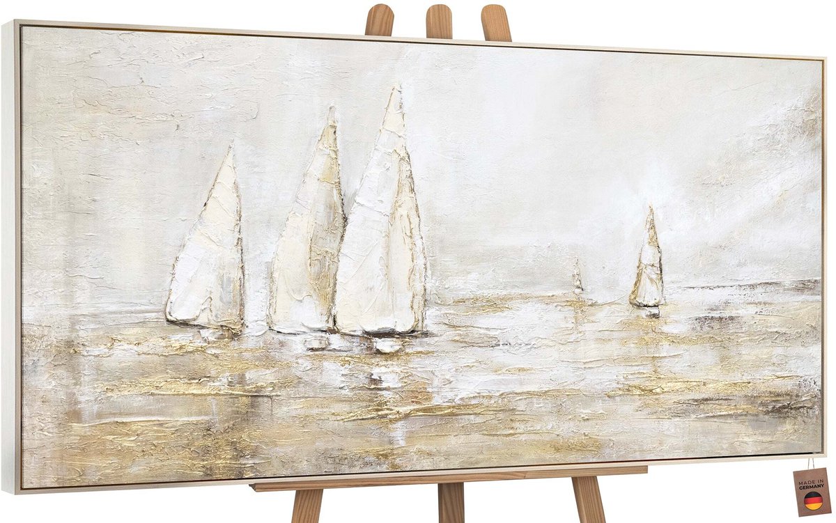 YS Canvas schilderij groot handgeschilderd zonneglans zon abstract licht – YS-Art Gallery – Zonnige wanddecoratie voor woonkamer – Modern schilderij voor slaapkamer en hal Beige
