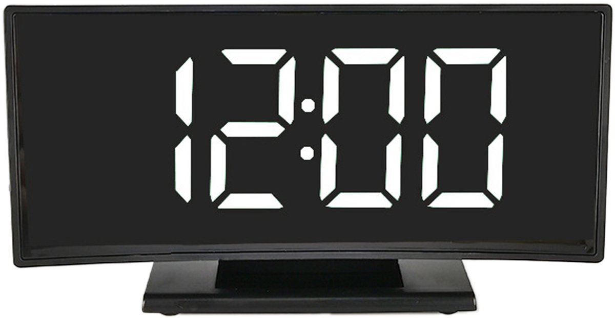 longziming -Grote LED Digitale Wekker – Wit Display – Gebogen Design – Elektronische Klok met Alarm – Modern voor Slaapkamer en Bureau