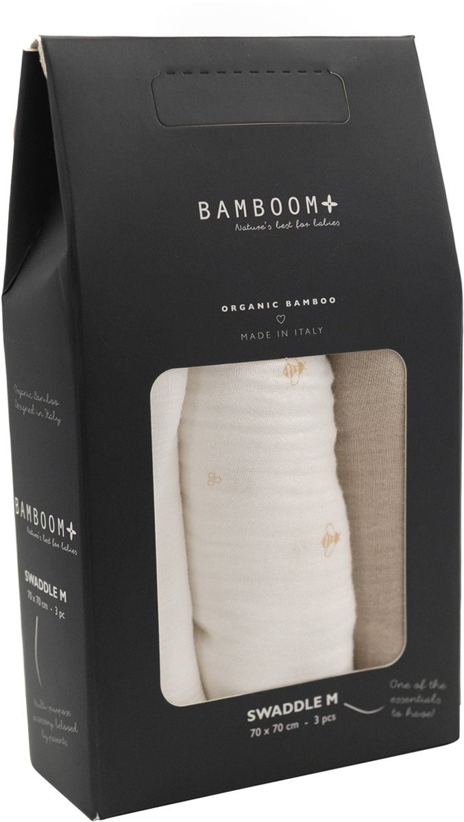 Bamboom Swaddle Muslin - Medium - 75 x 75 - Bee's / Offwhite / Almond