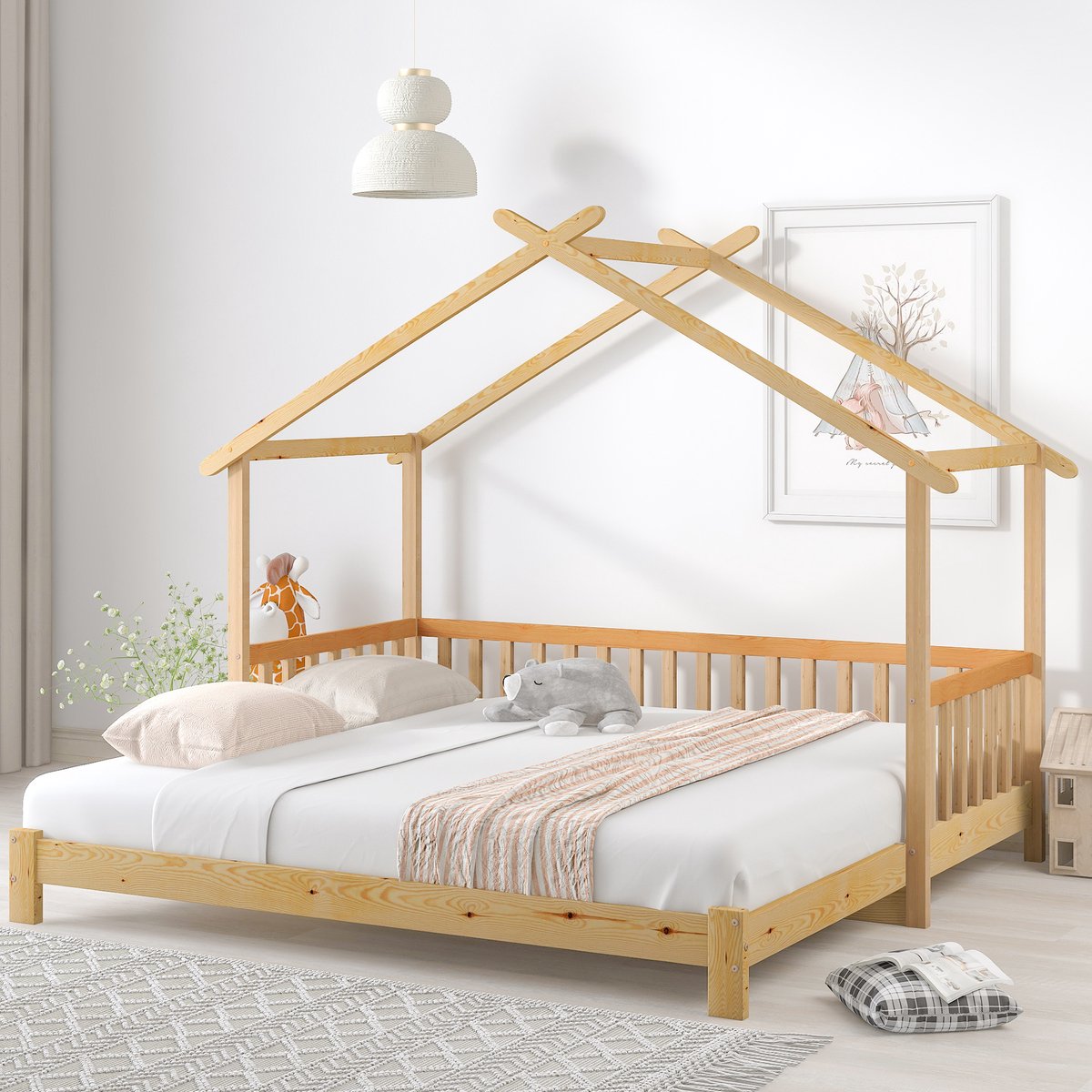 Eenpersoonsbedden - 200x90 & 200x180cm - Uitbreekbaar Boomhuisbed Kinderbed Enkel- en Twee