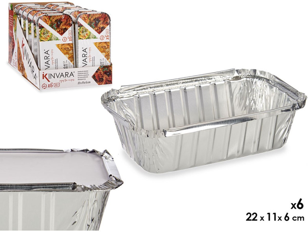 Kinvara Aluminiumbakje - Set van 6 - 22x11,5x7,4cm - Kapsalon Bakje - Prep Meal - Take Away - Wegwerp Aluminium Bakjes