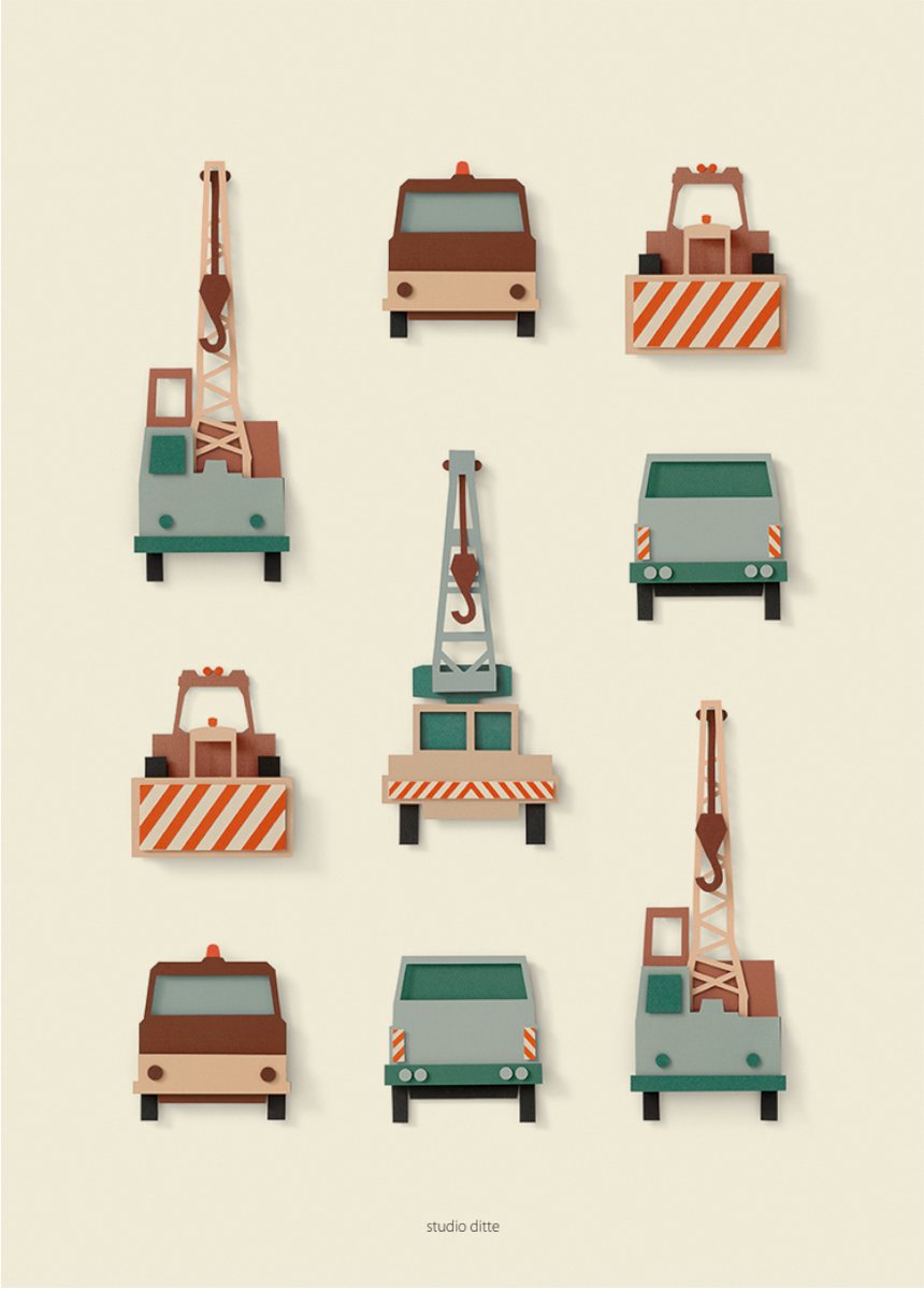 Studio Ditte Poster Kraanwagens - 50 x 70 cm.