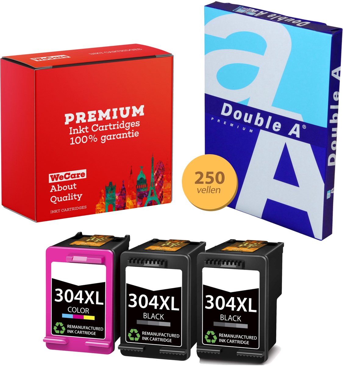 Image of 3-pack Geschikt voor HP 304XL Inktcartridges + pak papier - Geschikt voor DeskJet 2620 - 2630 - 3720 - 3750 - 3760 - 3762 - 3764 - Envy 5010 - 5020 - 5030 - 3JB05AE