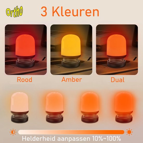 Ortho® - Rood licht nachtlampje - Druklampje - USB-C oplaadbare lamp - 9cm Hoog - Nachtlampje volwassenen - Kinder nachtlampje - Sfeerlamp - Dimbaar - Wit van Ortho — afbeelding 5