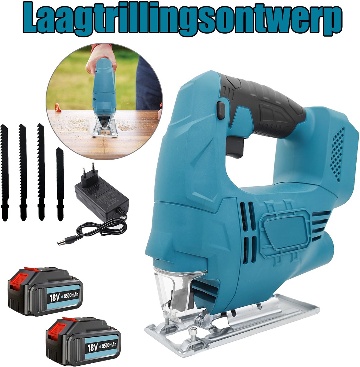 600W Accu Decoupeerzaag voor Hout & Metaal | 0-3000 SPM Elektrische Decoupeerzaag met 4 SECTIES SNEED | 45° Afschuining, 18mm Houtsnijdiepte