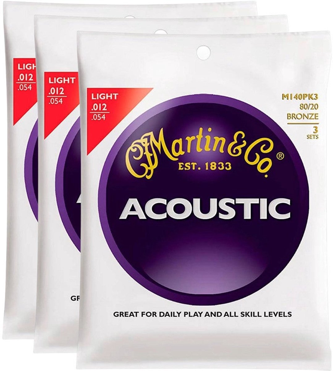 Martin Strings M140PK3 Originals 80/20 Bronze 12-54 3-pack snaren voor westerngitaar (3 sets)