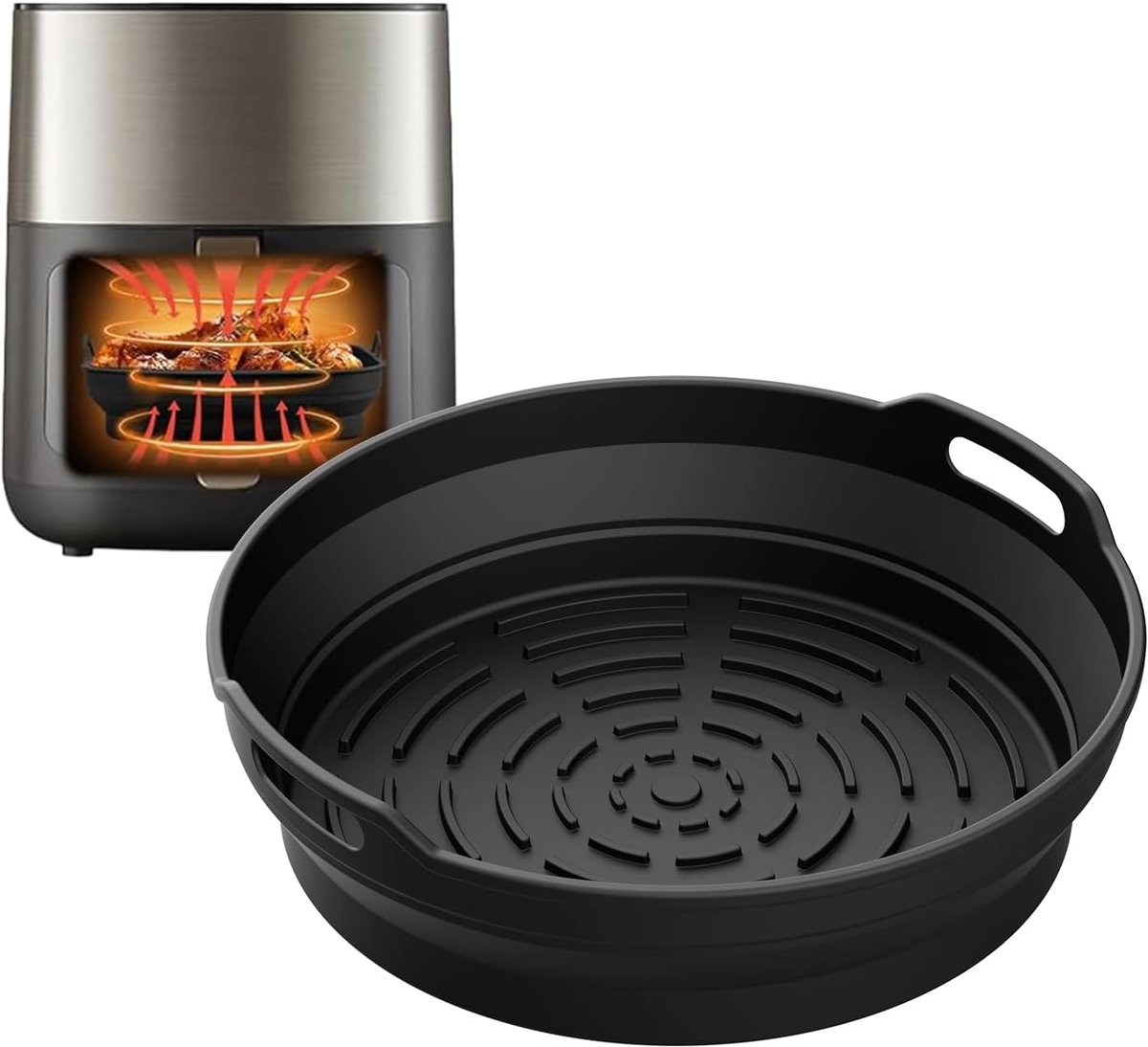 Ronde Herbruikbare Siliconen Airfryer Bakvorm Zwart