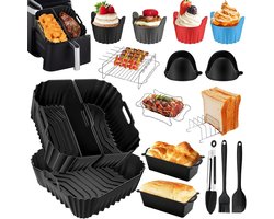 Accessoires luchtfriteuse Gescht voor Cosori 5,5 l/6 l/6,2 l/6,4 l, 22 stuks accessoires, herbruikbare bakvormen met paar ovenwanten van siliconen, muffinvormen, bakplaat, enz.