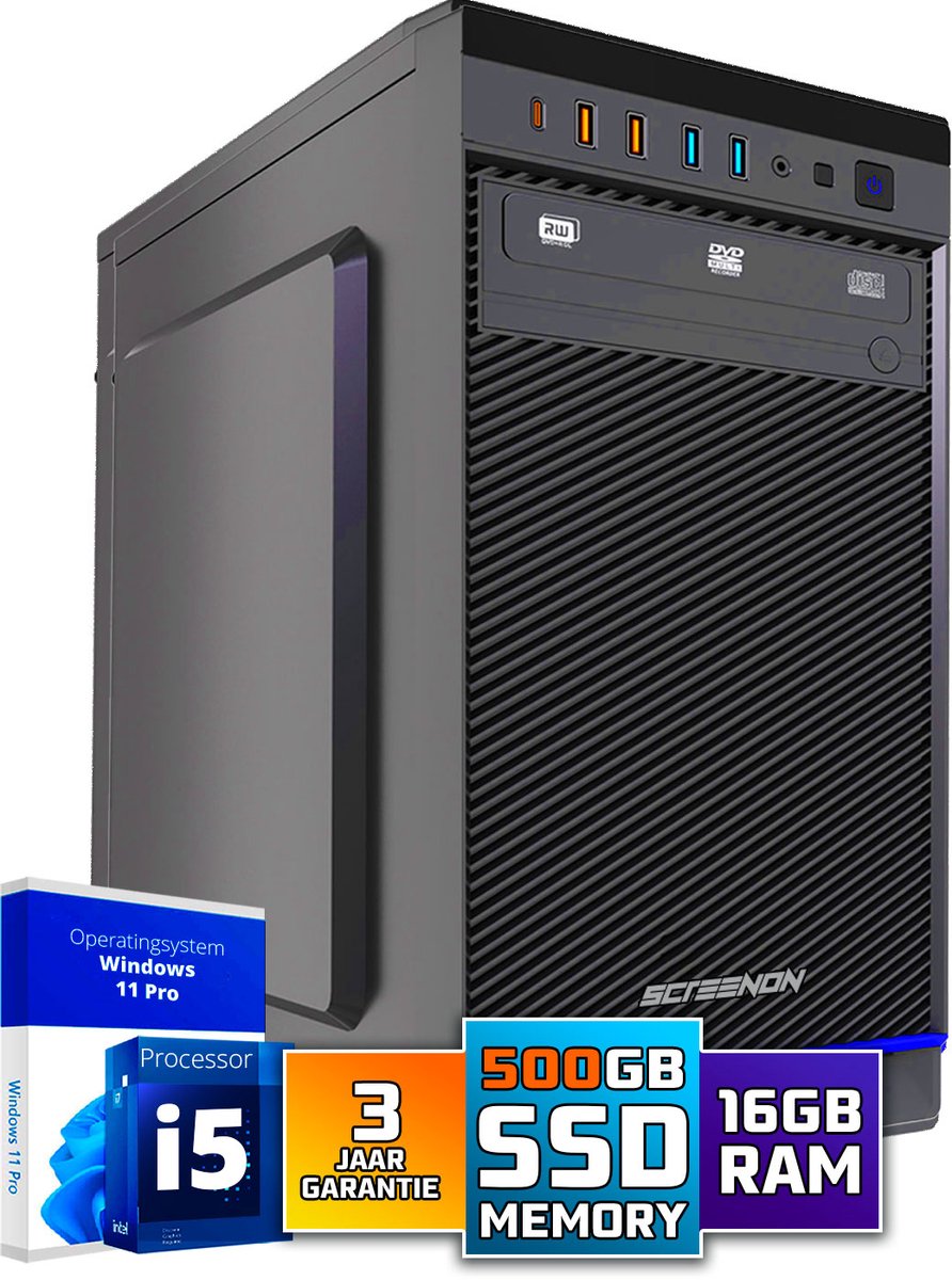 Bol.com Intel Compleet PC | Intel Core i5 | 16 GB DDR4 | 500 GB SSD | Windows 11 Pro + WiFi & Bluetooth aanbieding