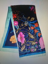 Vierkante dames sjaal Julia-gebloemd motief-90x90-donker blauw groen roze fuchsia oranje geel wit zwart