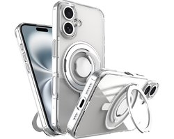 My Case Hoesje – Geschikt voor iPhone 16 - Geschikt voor MagSafe – 360 graden Draaibare Telefoonhouder standaard – Transparant