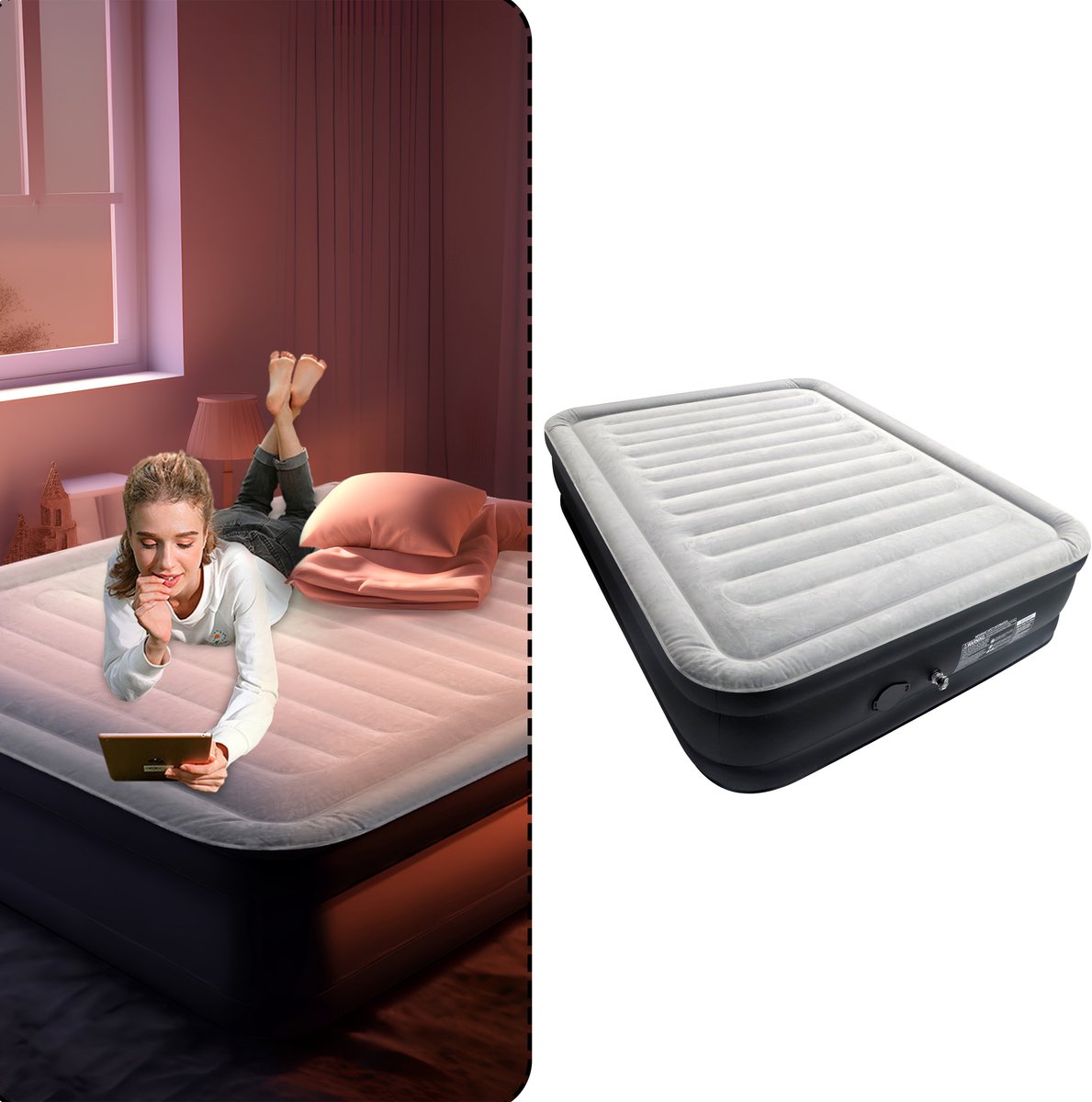 Aufun Zelfopblazend Luchtbed Voor 2 Personen - Opblaasbare Matras Met Ingebouwde Elektrische Pomp - Logeerbed Voor Thuis Of Kamperen - Inclusief Draagtas - Max. 300 KG - 195 x 152 x 46 cm