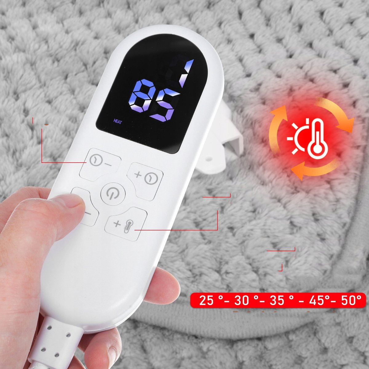 Grote Elektrische Deken met Afstandsbediening en Timer 150x80 cm - afbeelding 2