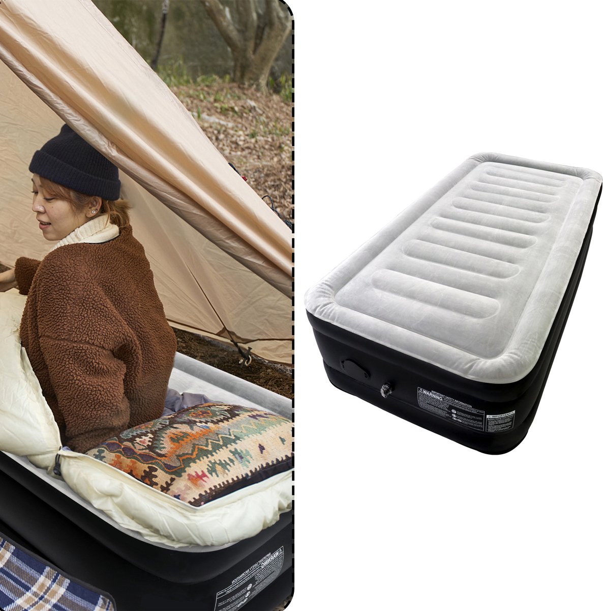 Aufun Zelfopblazend Luchtbed - Opblaasbare Matras Met Ingebouwde Elektrische Pomp - Logeerbed Voor Thuis Of Kamperen - Inclusief Draagtas - Max. 300 KG - 187 x 90 x 46 cm