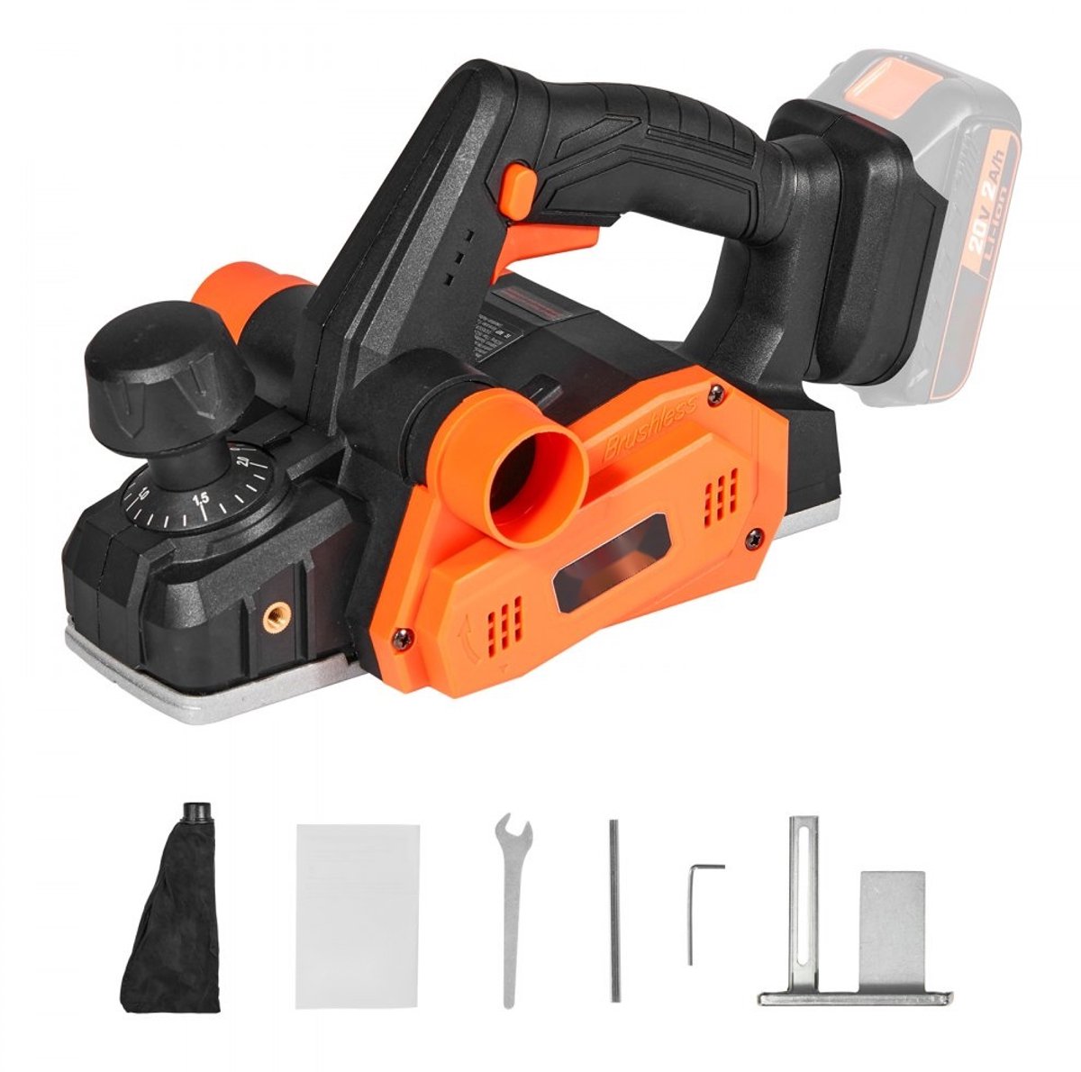 Elektrische Accu Schaafmachine - Handschaaf 20V - Schaafbreedte 82 mm - Schaafdiepte 2 mm - Toerental 16.500 tpm - HSS Messen - Dubbel Stofafzuigsysteem - Eenhands Bediening