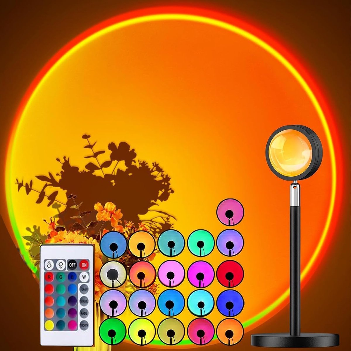 Sunset Projection Lamp – LED Zonsondergang-Projector – 16 Kleuren • 4 Lichtmodi • USB Voeding • Afstandsbediening
