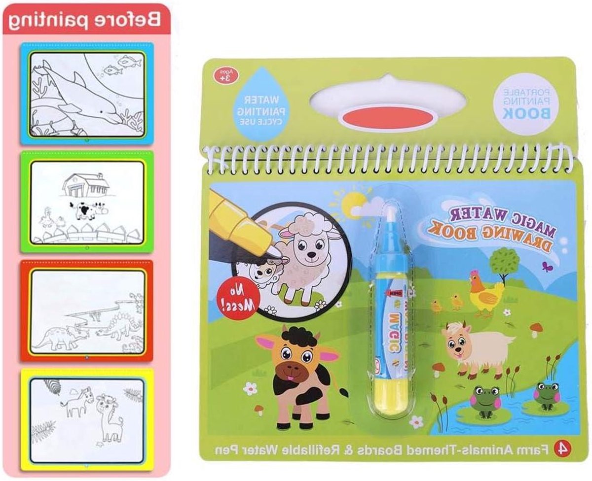 EGoods - Water Tekenen Boek voor Kinderen en Peuters met Magische Waterverf Penselen - Educatief Speelgoed cadeauset met Draagbaar Kleurboek