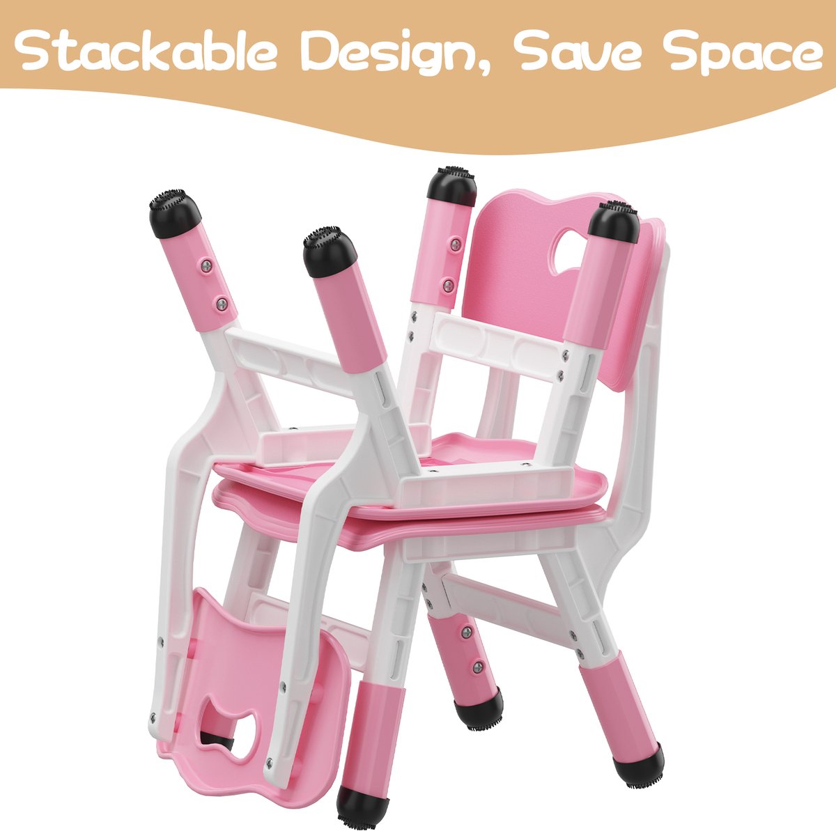 HOERFURIY Kinderstoel Set van 2 met hoogte verstelbare stoel, Plastic peuterstoelen voor kinderen jongens meisjes, Kinderen Hangmat stoel, Booster stoelen voor peuters, Roze thumbnail 4