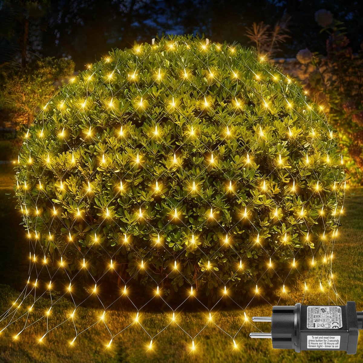 MUPOO Netverlichting Buiten Geel - 3 x 2 meter - 200 LED's - Net Kerstverlichting - Kerstnet Lichtgordijn - met 8 modi - Geheugenfunctie - Sfeervolle Gordijnverlichting - voor Bushe Garden Yard Party Decor
