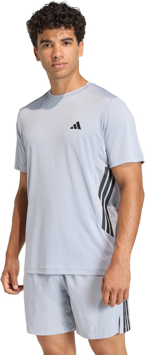 Adidas Performance Tech Essentials 3 Stripes Workout-T-Shirt Heren Grijs