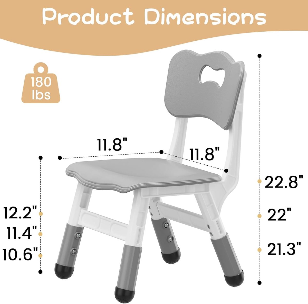 Kinderstoel Set van 2 met hoogte verstelbare stoel, Plastic peuterstoelen voor kinderen jongens meisjes, Kinderen Hangmat stoel, Booster stoelen voor peuters, donkergrijs thumbnail 6