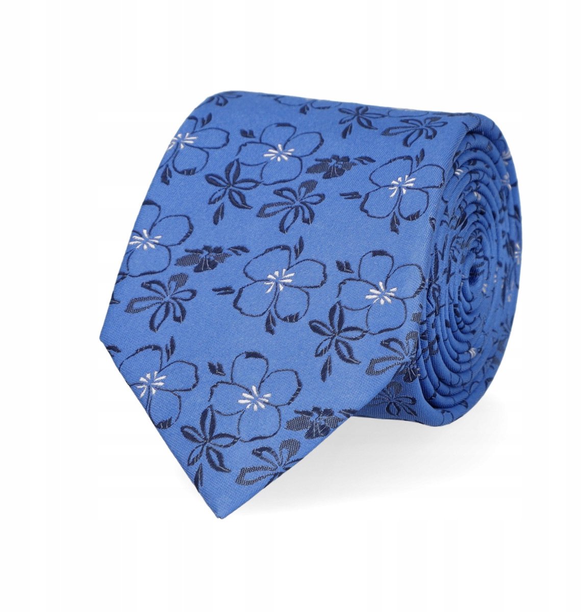 Lancerto Zijden Stropdas Blauw Bloemendessin Heren