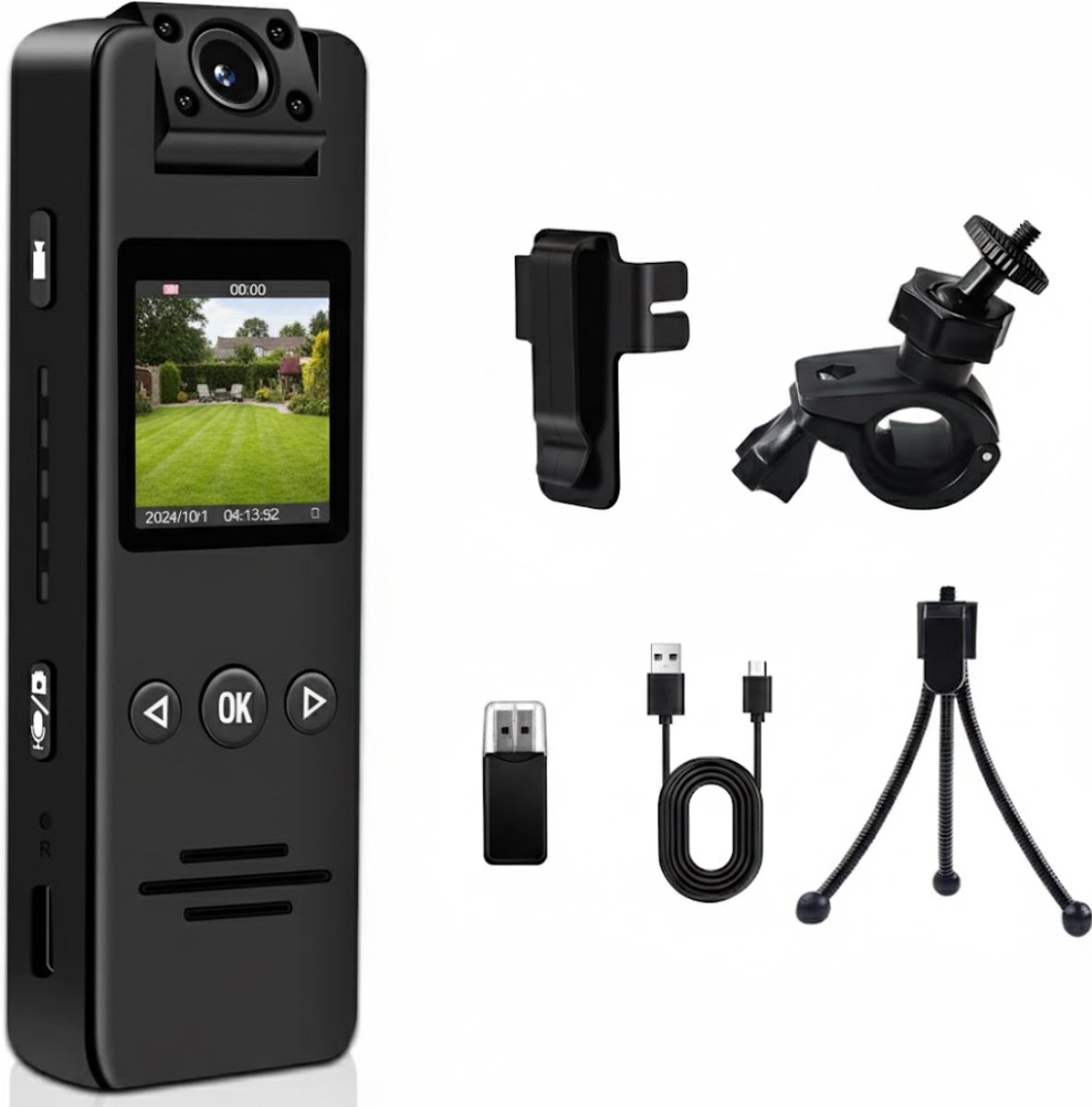 White-Label® Bodycam - Action Cam - Bewegingsdetectie - 180º Draaibare Lens - Bodycam Politie - Spycam - Zwart