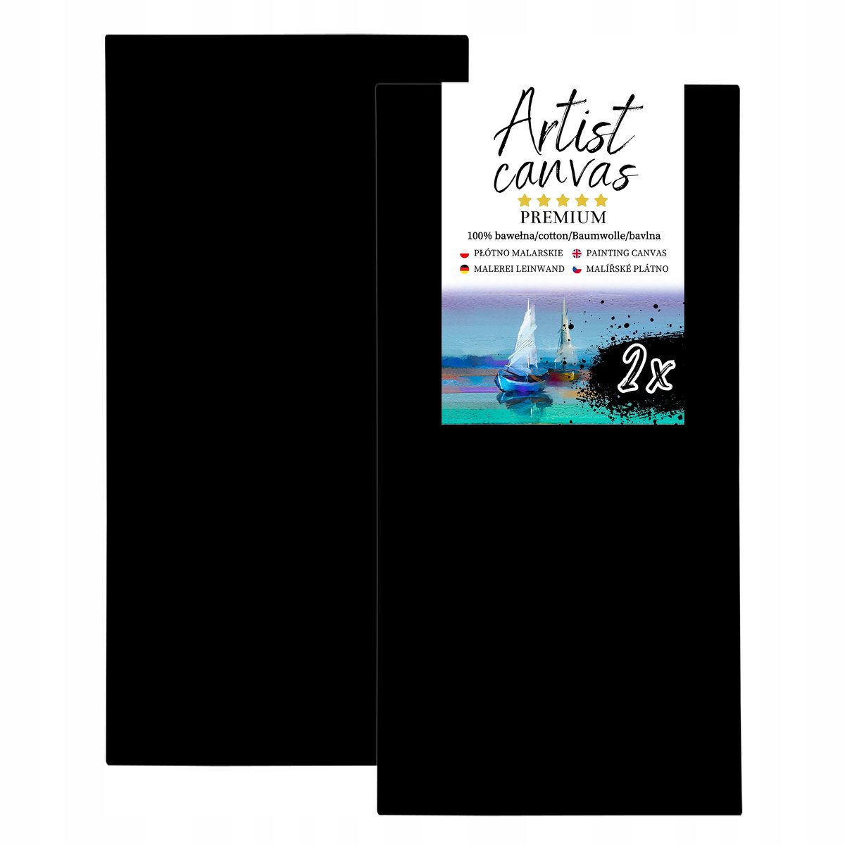 2x Zwart Katoenen Schilderdoek 50x100 cm - Professioneel Canvas