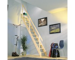 BPS Deluxe Ruimtebesparende Trap – Tot 2,83 m Vloer tot Vloer Hoogte – 250 kg Draagvermogen – Inclusief Leuning – Duurzaam Sparrenhout