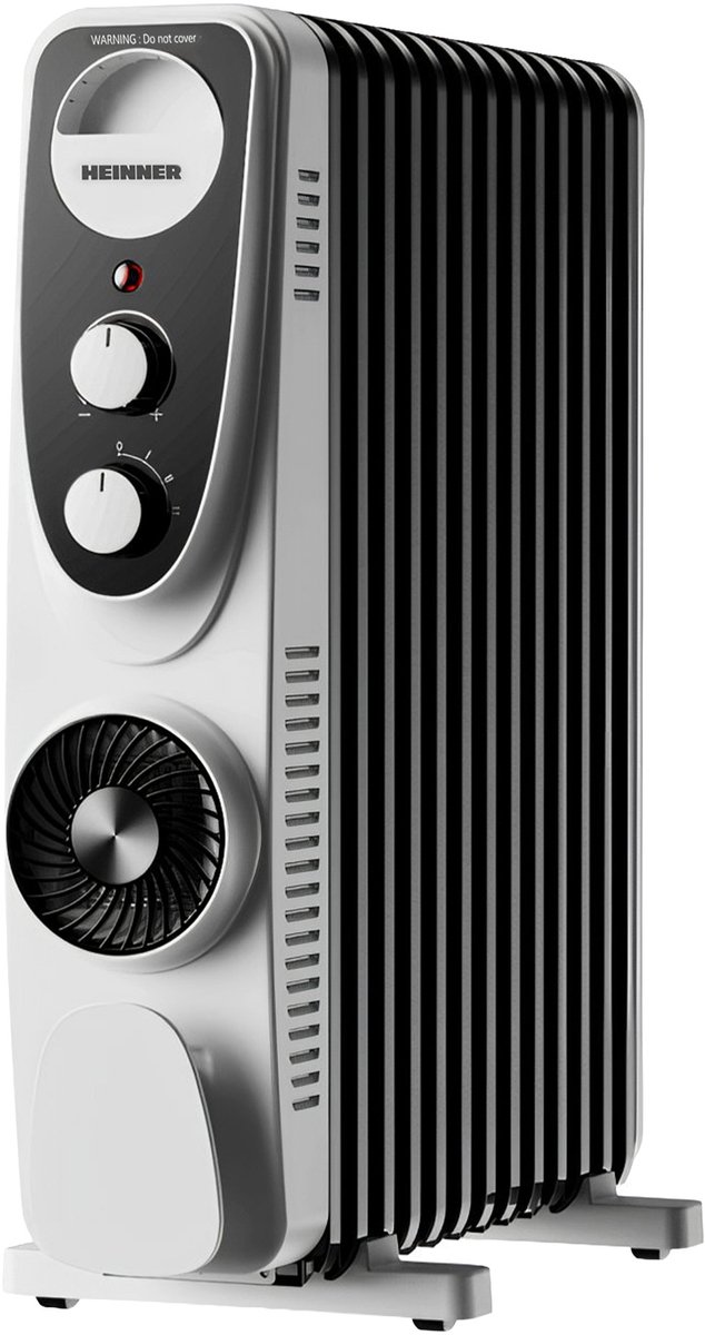 Heinner Oliegevulde Radiator 2500 W – Met Ventilator – Turbo – 3 Standen – 13 Ribben – Oververhittingsbeveiliging – Omvalbeveiliging – Wit/Zwart – foto 2