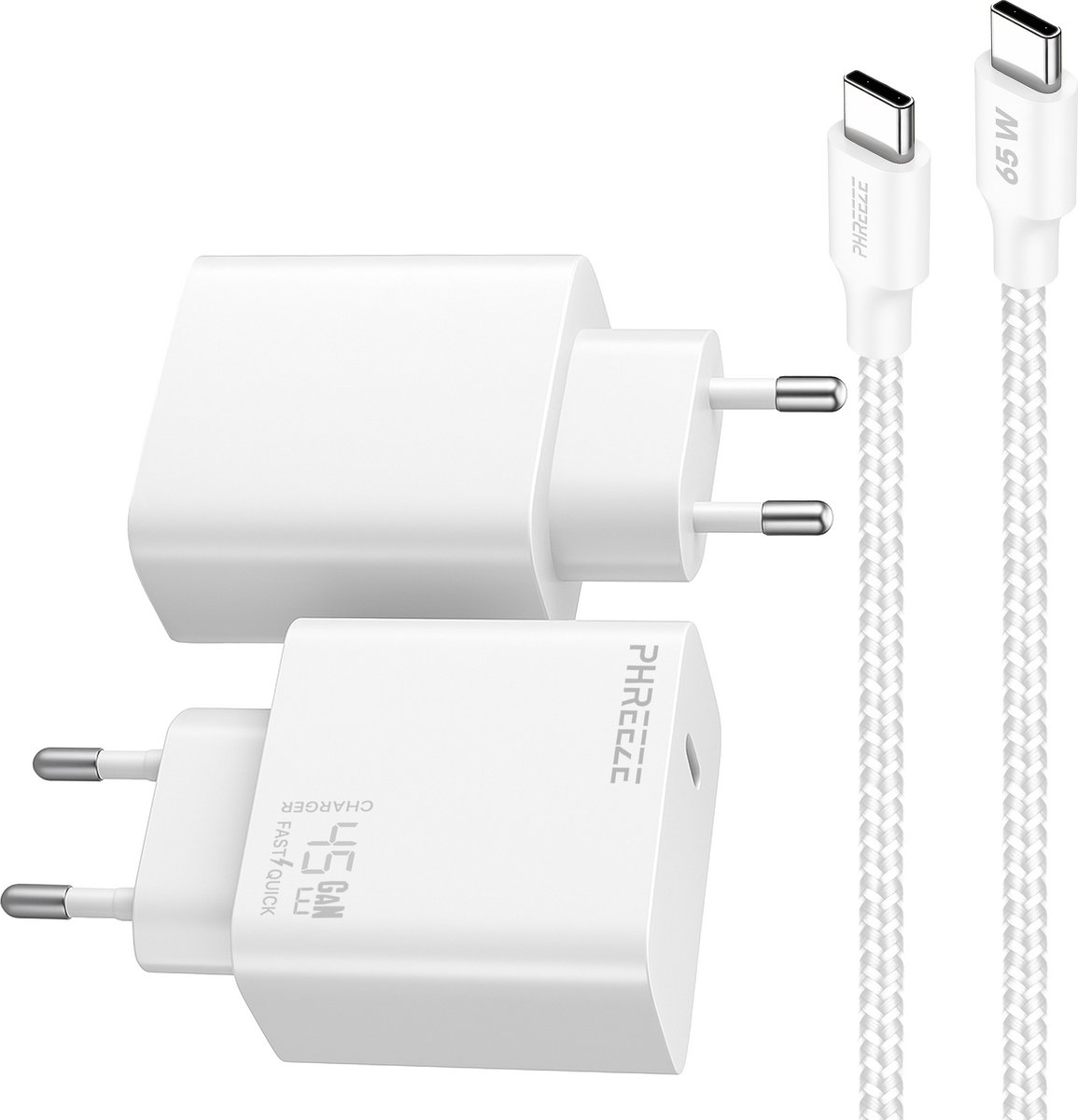 Phreeze usb C oplader 45 W - Fast charger - PPS oplader met kabel 1 meter
