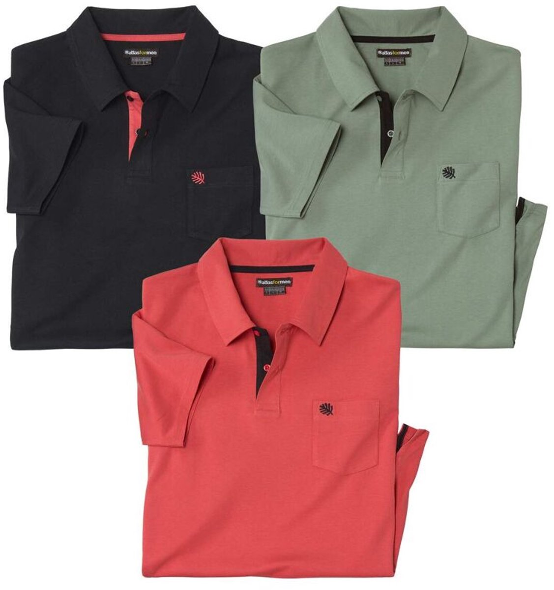 ATLAS FOR MEN - Set van 3 effen polo’s van katoen - Heren - Verkrijgbaar in grote maten - XXL