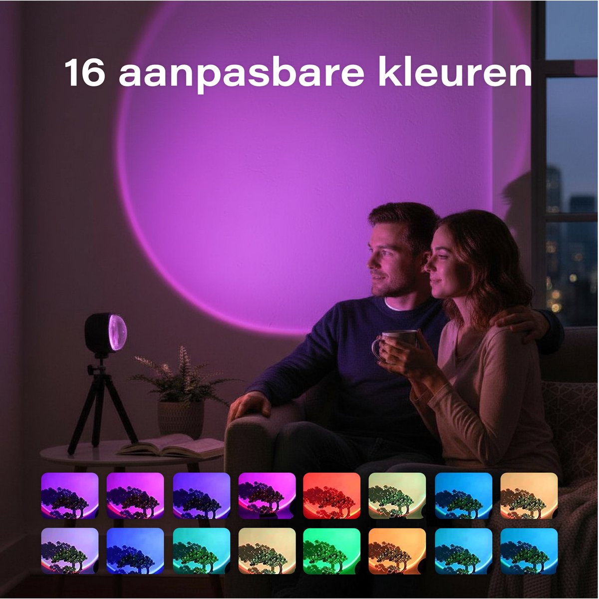 Sunset Lamp - incl afstandbediening - Tiktok Projectielamp - Sfeer Projector - Verlichting - 16 kleuren - Luft – foto 2