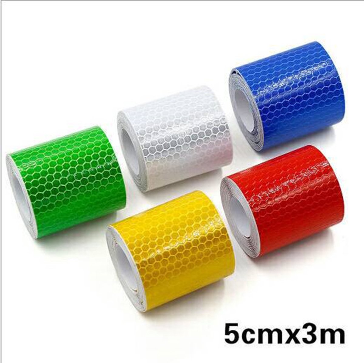 5-pack, 5 cm x 3 m, witte kleeflaag - Kristalreflecterende film - Reflecterende tape - Reflecterende waarschuwingstape