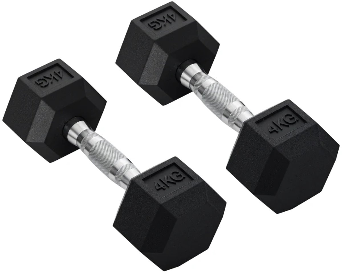 Dumbbells 2 x 4 kg - Halter - Hexagon Dumbbell - Set van 2 - met Gekartelde Handvatten - Gewichten Set - Halterset - Dumbbell Set - Krachttraining - Fitness - Gym - Geschikt voor Thuis en Sportschool