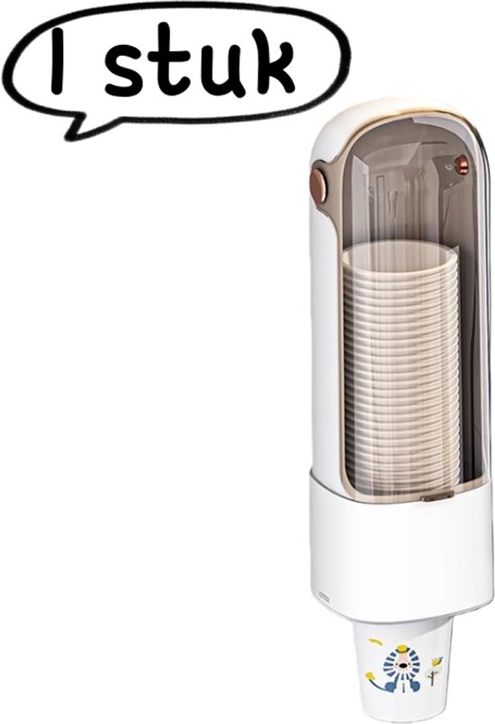 1 article - Distributeur de gobelets - Support mural anti-poussière pour gobelets en papier - Range-gobelets sans perçage - Modèle pour un seul gobelet - Wit