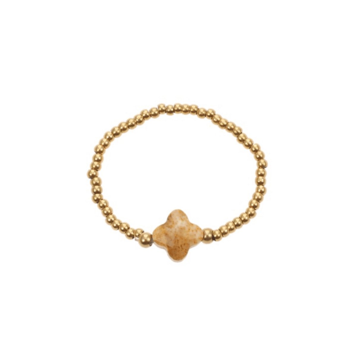 By jam - ring - clover beige - kralen ring - stainless steel - kadotip