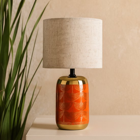 Lampe de table Luxus Rome - Rouge - H33xØ18 - Raccord E14 - Céramique - Handgemaakt - Lampe de table de chambre à coucher - Lampe de table de salon - Lampe de bureau