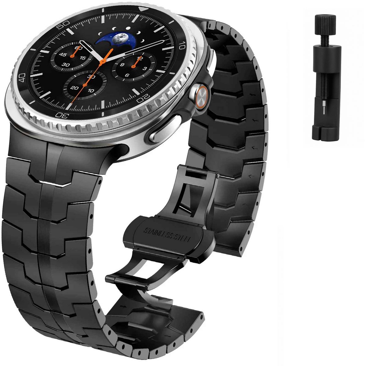 DrPhone Quantum Titanium Band voor Samsung Galaxy Watch 8 Classic 46mm / Watch 8 44mm 40mm – Titanium Luxe Armband - Zwart