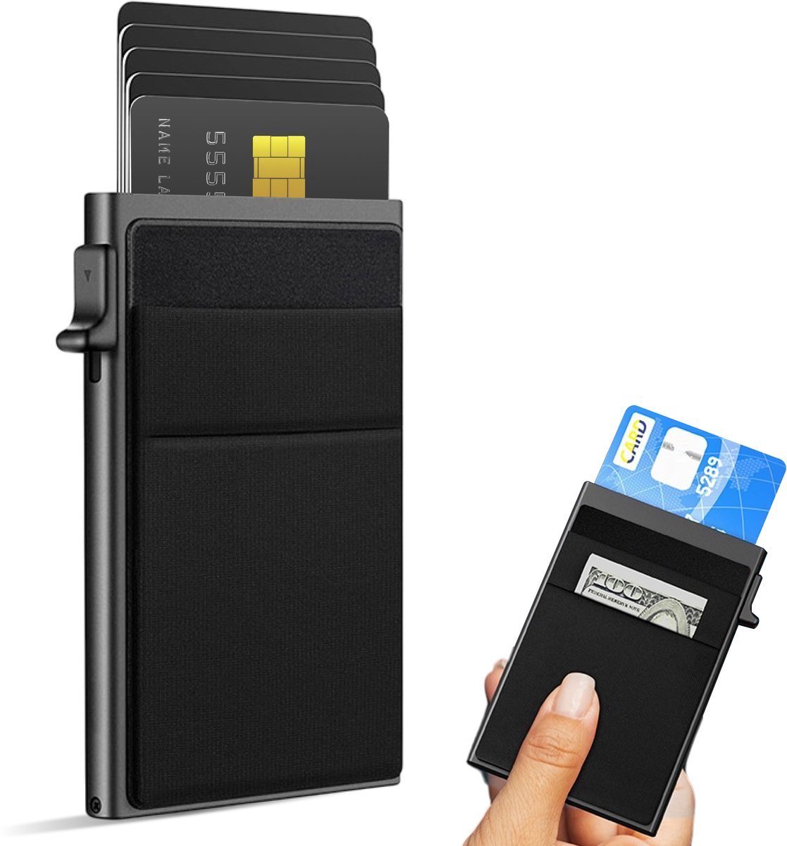 Luft Pasjeshouder voor 10 pasjes - Veilig - Uitschuifbaar - RFID bescherming - Wallet Kaarthouder - Portemonnee - Card Holder - Heren - Voor mannen en vrouwen - Pasjes houders - Zwart