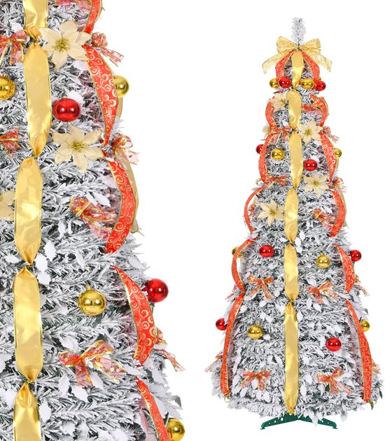 Pop-up Kerstboom met LED-verlichting - 8 Lichtmodi, Snel Op Te Bouwen 1,8m - Zilverwit (Rood/Goud) - Binnen & Buiten Gebruikbaar